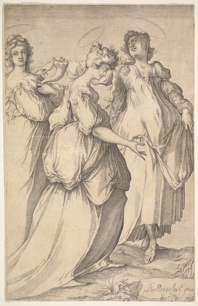 Üç Haloed Kadın Figürü, yaklaşık. 1610-50. by Matthaus Merian