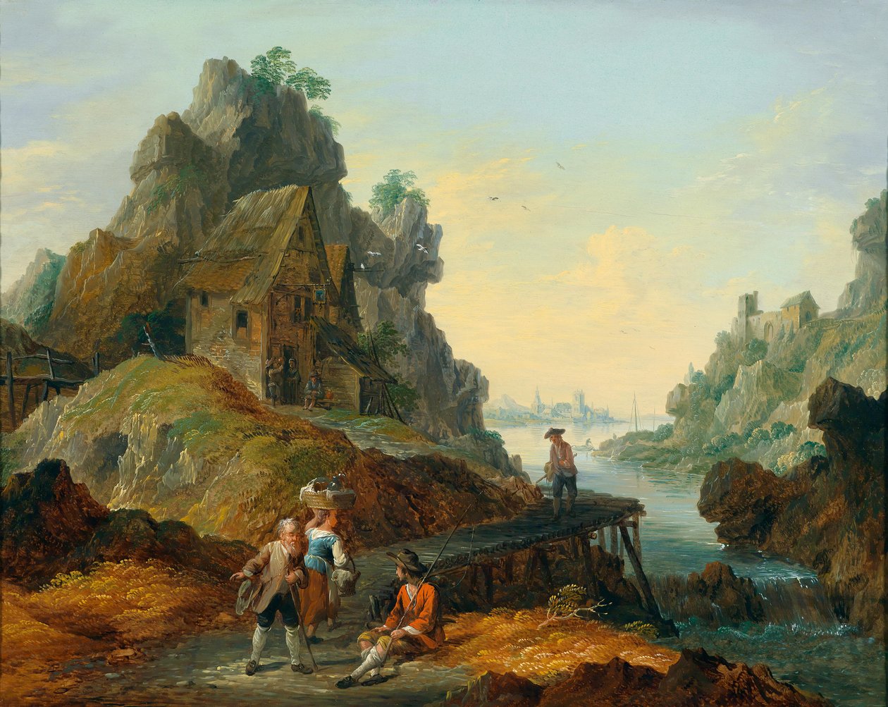 Olta balıkçıları ile bir nehir manzarası by Matthias de Visch  