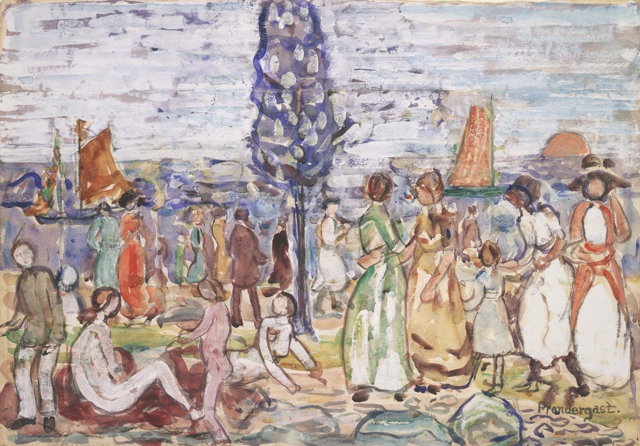 Mavi Ağaçlı Plaj by Maurice Brazil Prendergast