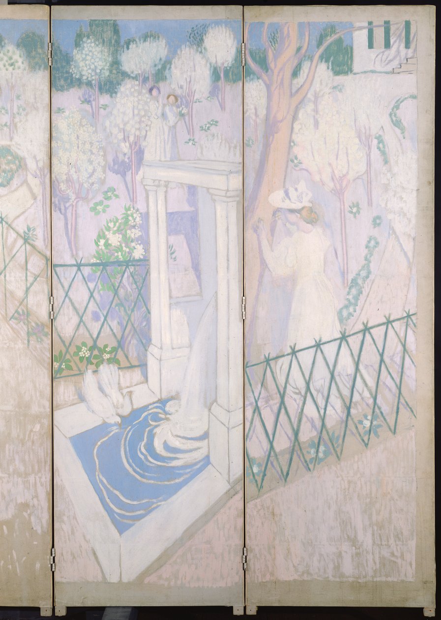 Screen with doves, detail of the right hand panels, c.1896 oil on canvas by Maurice Denis