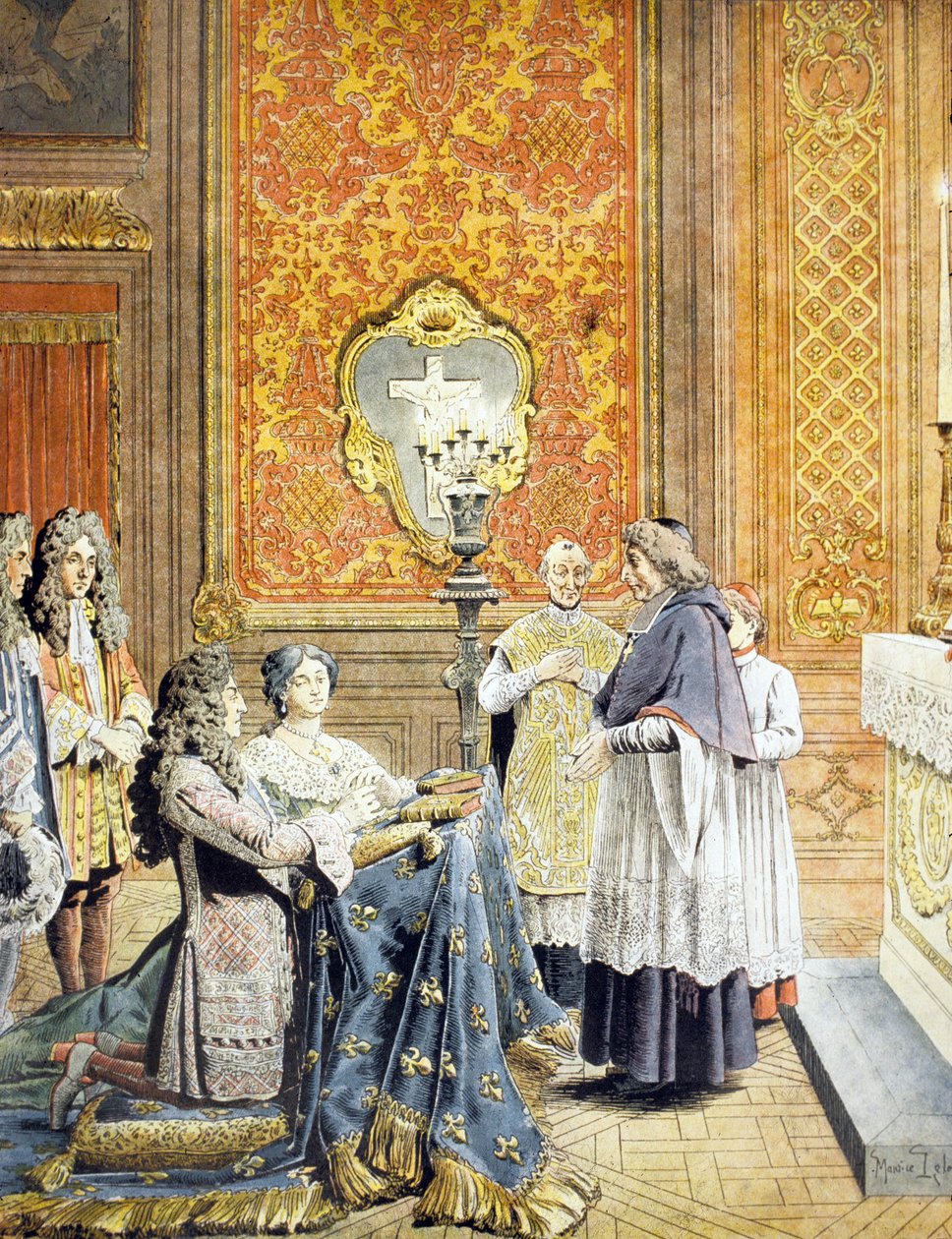 Kral Louis XIV ve Françoise dAubigne, Mme de Maintenon, 9-10 Ekim 1683, Paris başpiskoposu Francois Harlay de Champvallon ve Pere Lachaise arasında Monsenyör