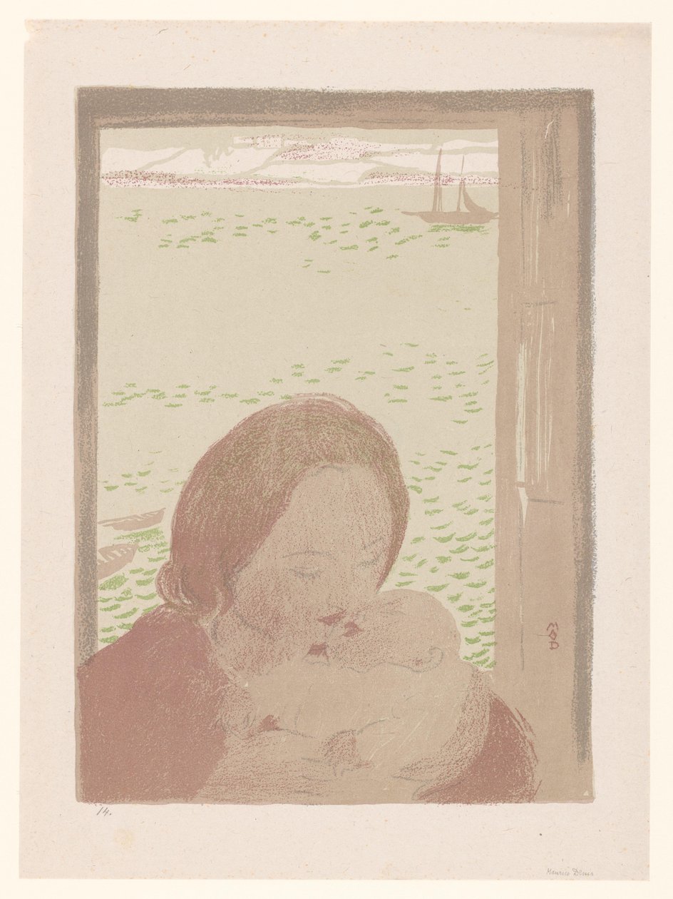 Pencerenin önünde bebeği olan anne by Maurice Denis