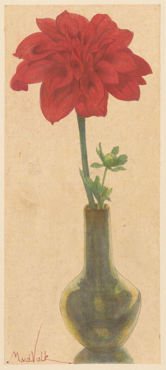 Kırmızı Dahlia ile cam vazo by Maurits van der Valk