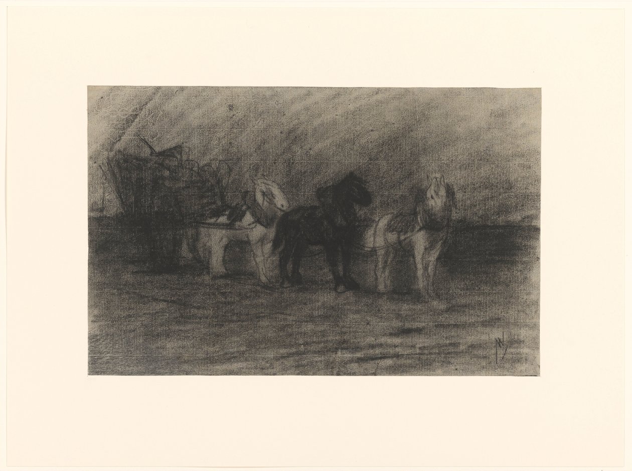Bir vagonun önünde atlar by Maurits van der Valk