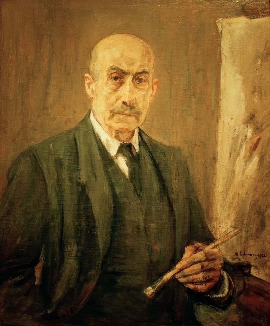 Şövale yanında takım elbiseli otoportre by Max Liebermann