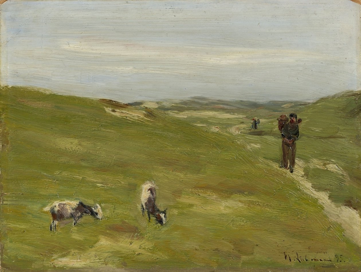 Çiftçi ve otlayan keçiler ile çayır by Max Liebermann