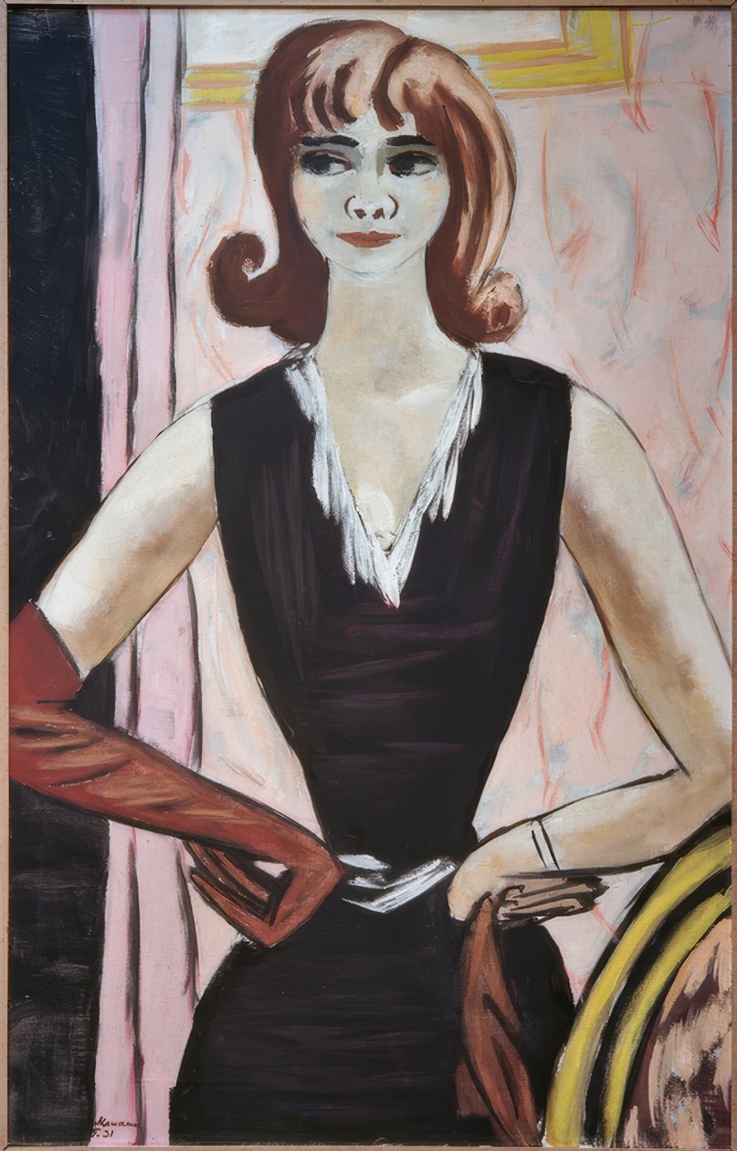 Pembe ve mor üzerine Quappi portresi by Max Beckmann