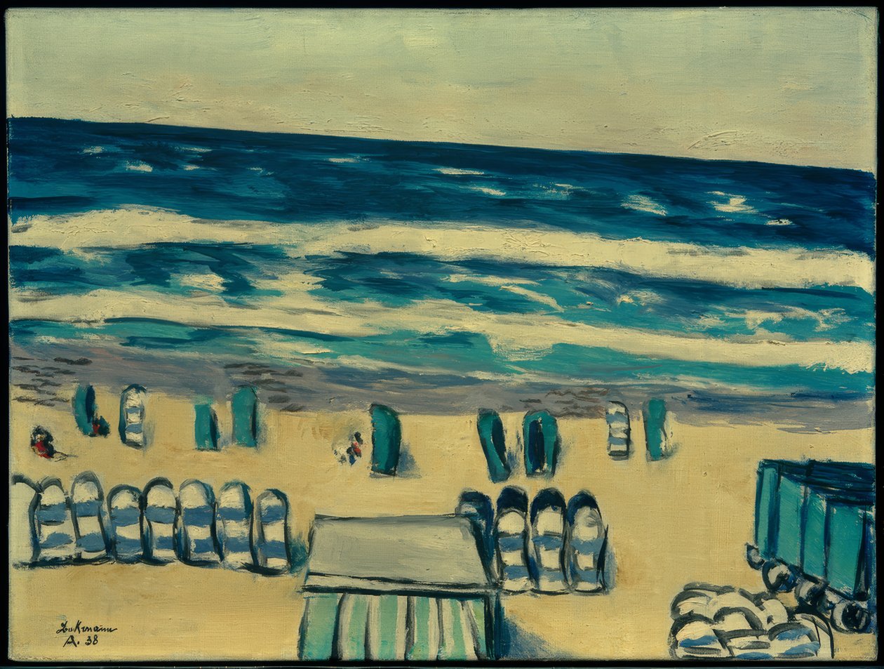 Plaj sandalyeleri ile mavi deniz by Max Beckmann