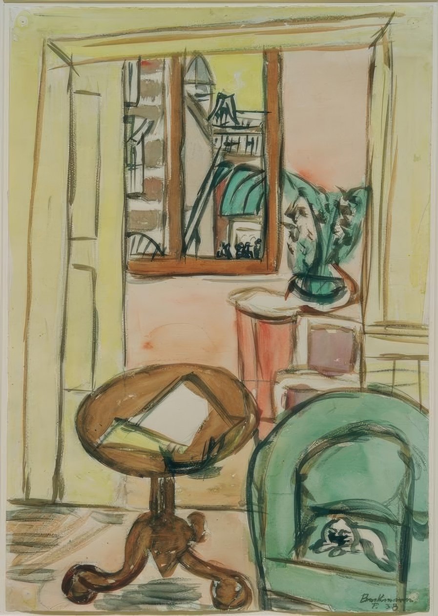 Yuvarlak bir masa ile iç by Max Beckmann