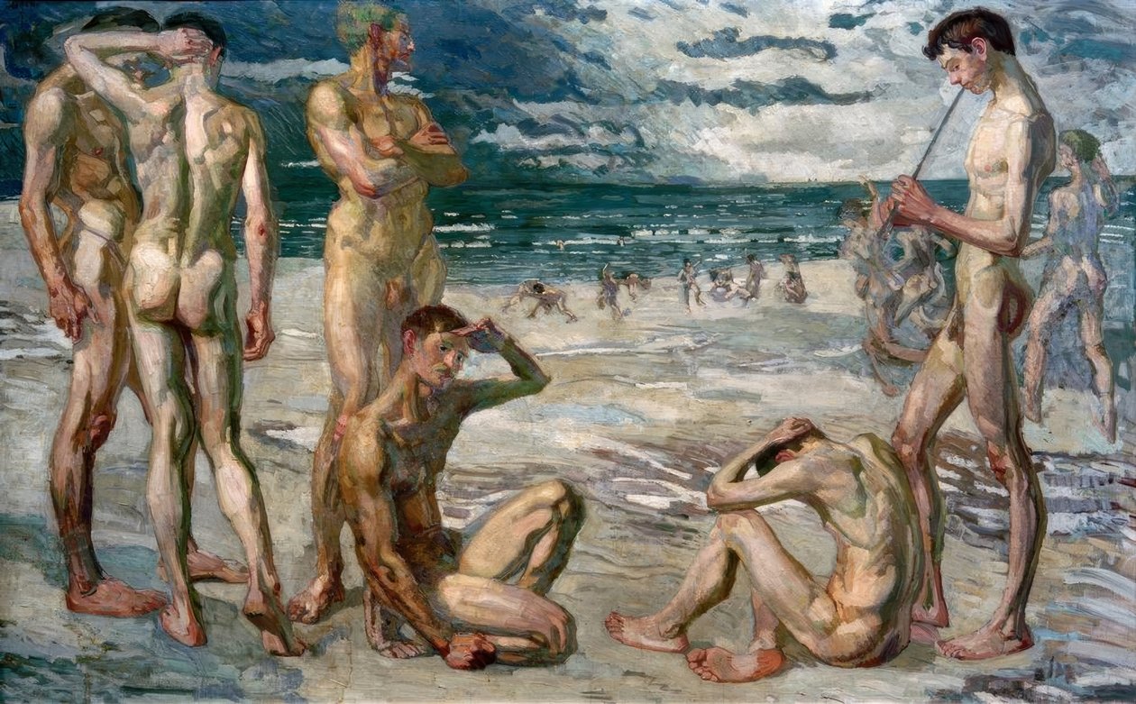 Deniz kenarında genç erkekler by Max Beckmann