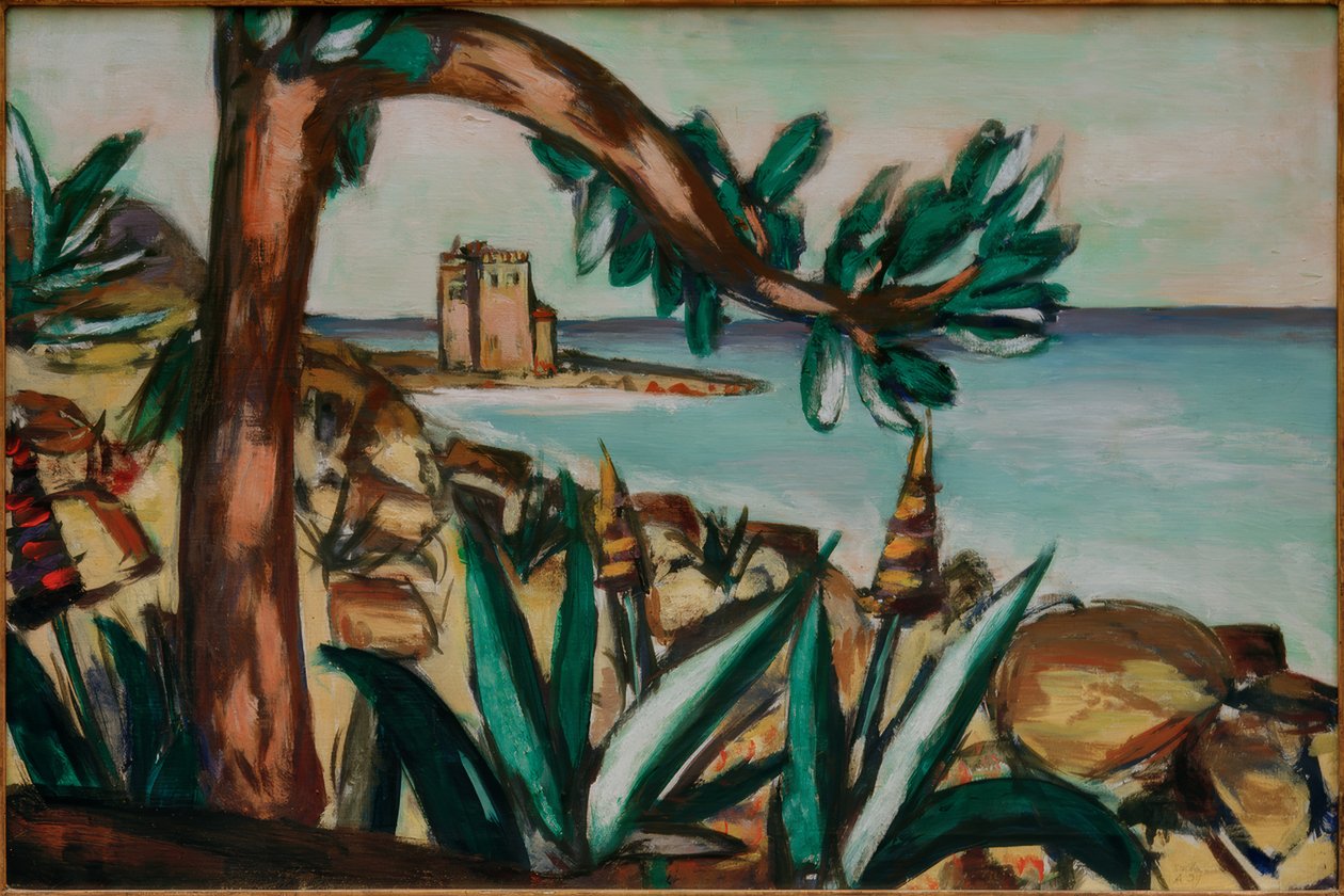 Eski bir kale ve agavlar ile deniz manzarası by Max Beckmann