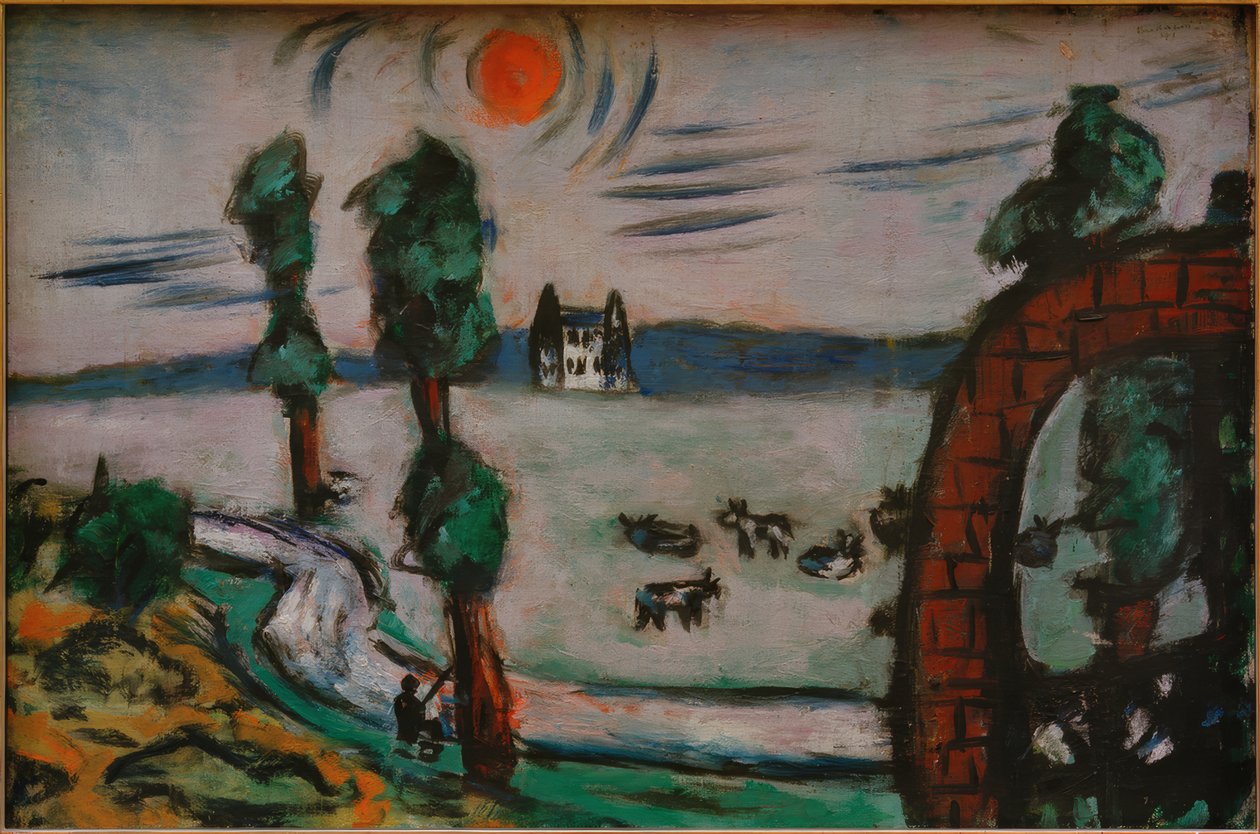İnekler ile sisli manzara by Max Beckmann