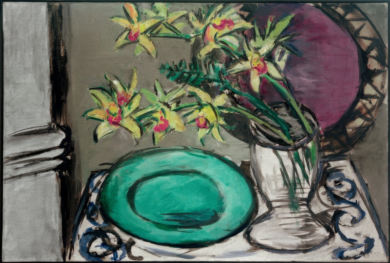 Orkide - yeşil kase ile natürmort by Max Beckmann