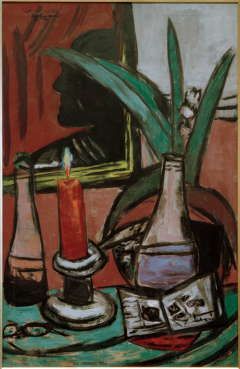 Bir mum ile büyük aynada kendi kendine portre by Max Beckmann