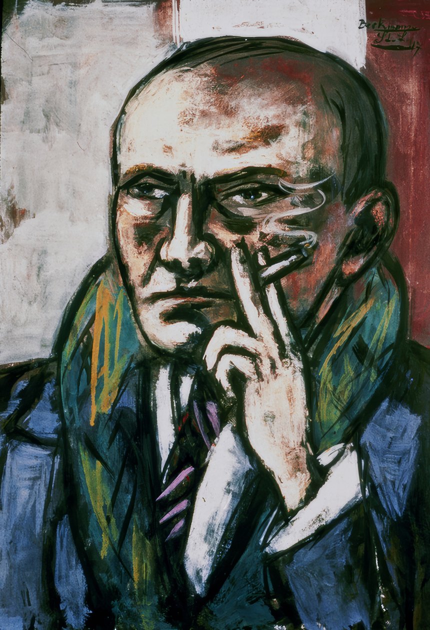 Bir sigara ile kendi portre by Max Beckmann