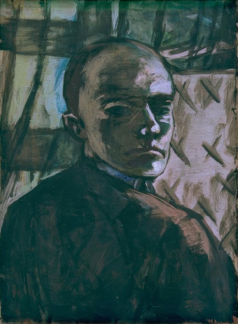 Yeşil perdeli otoportre by Max Beckmann