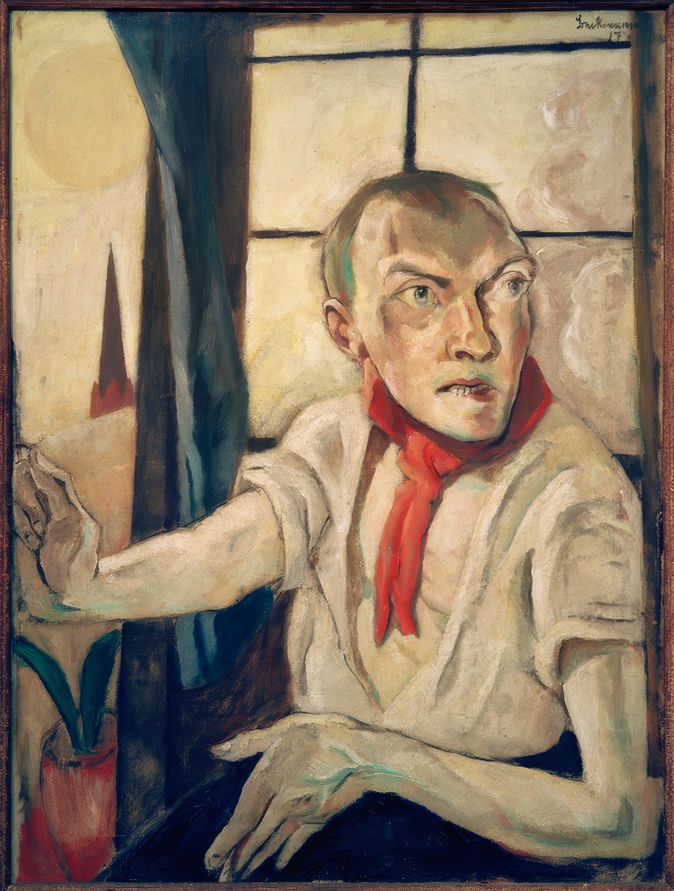 Kırmızı bir eşarp ile kendi portre by Max Beckmann
