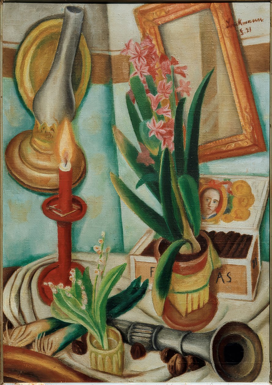 yanan bir mum ile natürmort by Max Beckmann