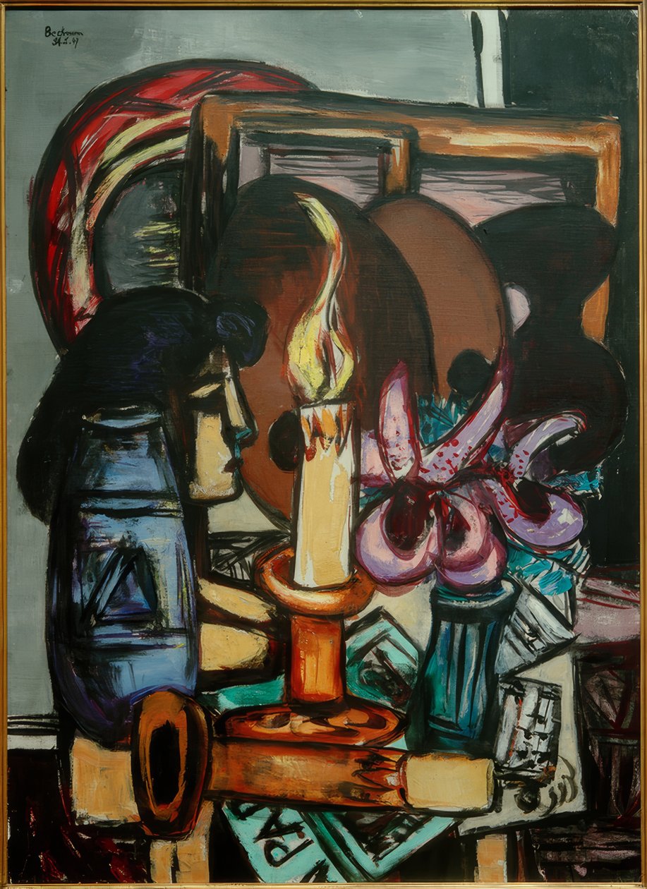 İki büyük mum ile natürmort by Max Beckmann