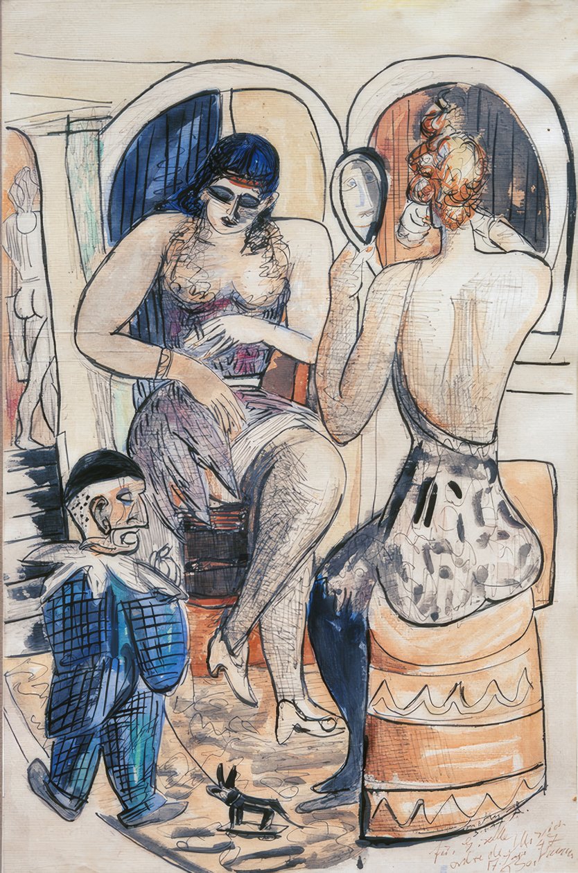 İki dansçı (mavi cüceli kız) by Max Beckmann