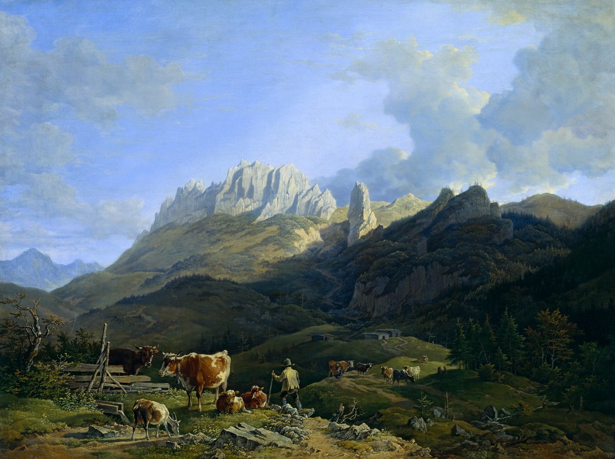 Kampenwand ile Alm manzara by Max Joseph Wagenbauer