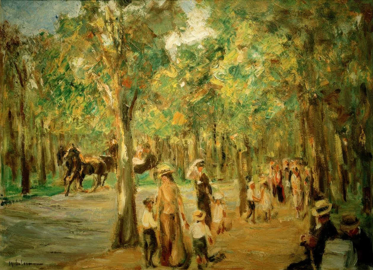 Bebek arabaları ve bir araba ile hayvanat bahçesinde sokak by Max Liebermann