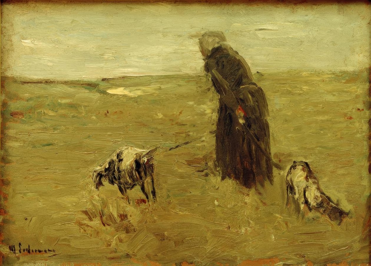 Keçi ile yaşlı kadın by Max Liebermann