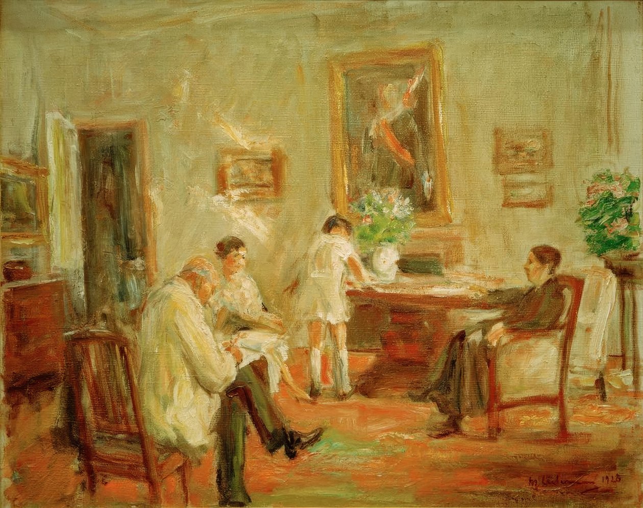 Ailesiyle birlikte çizim yapan sanatçı by Max Liebermann