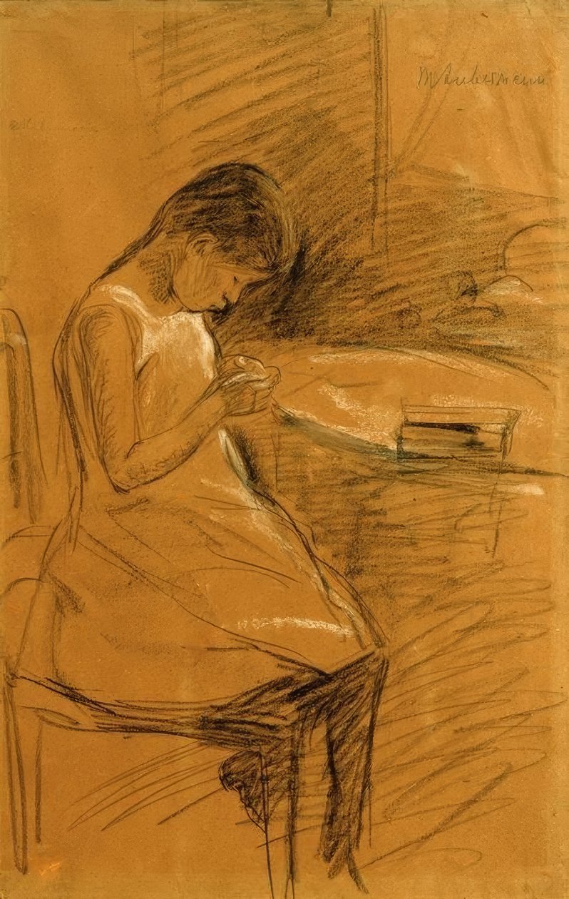 Sanatçının kızı dikiş dikiyor by Max Liebermann