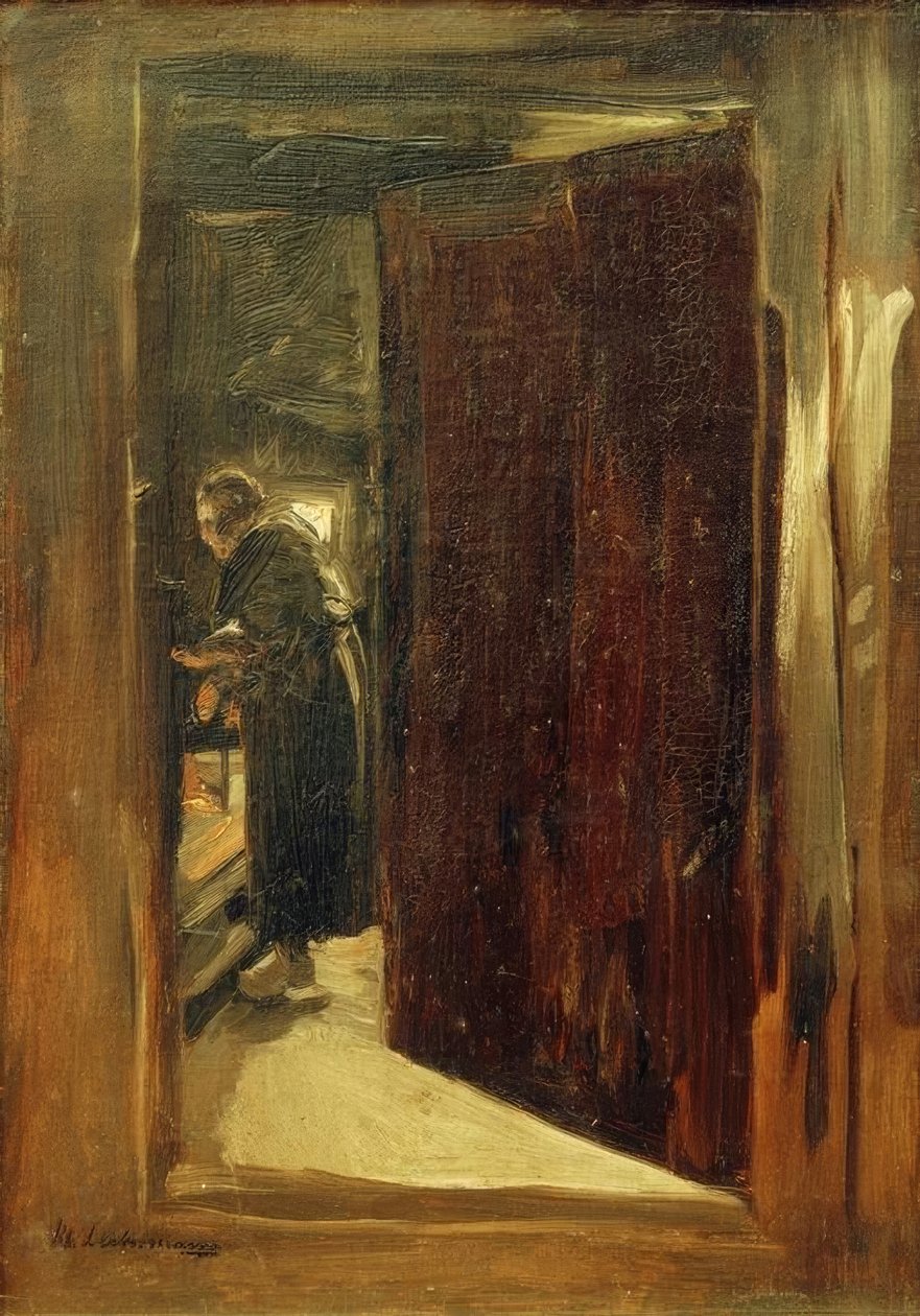 Kadın mutfakta - perspektif by Max Liebermann