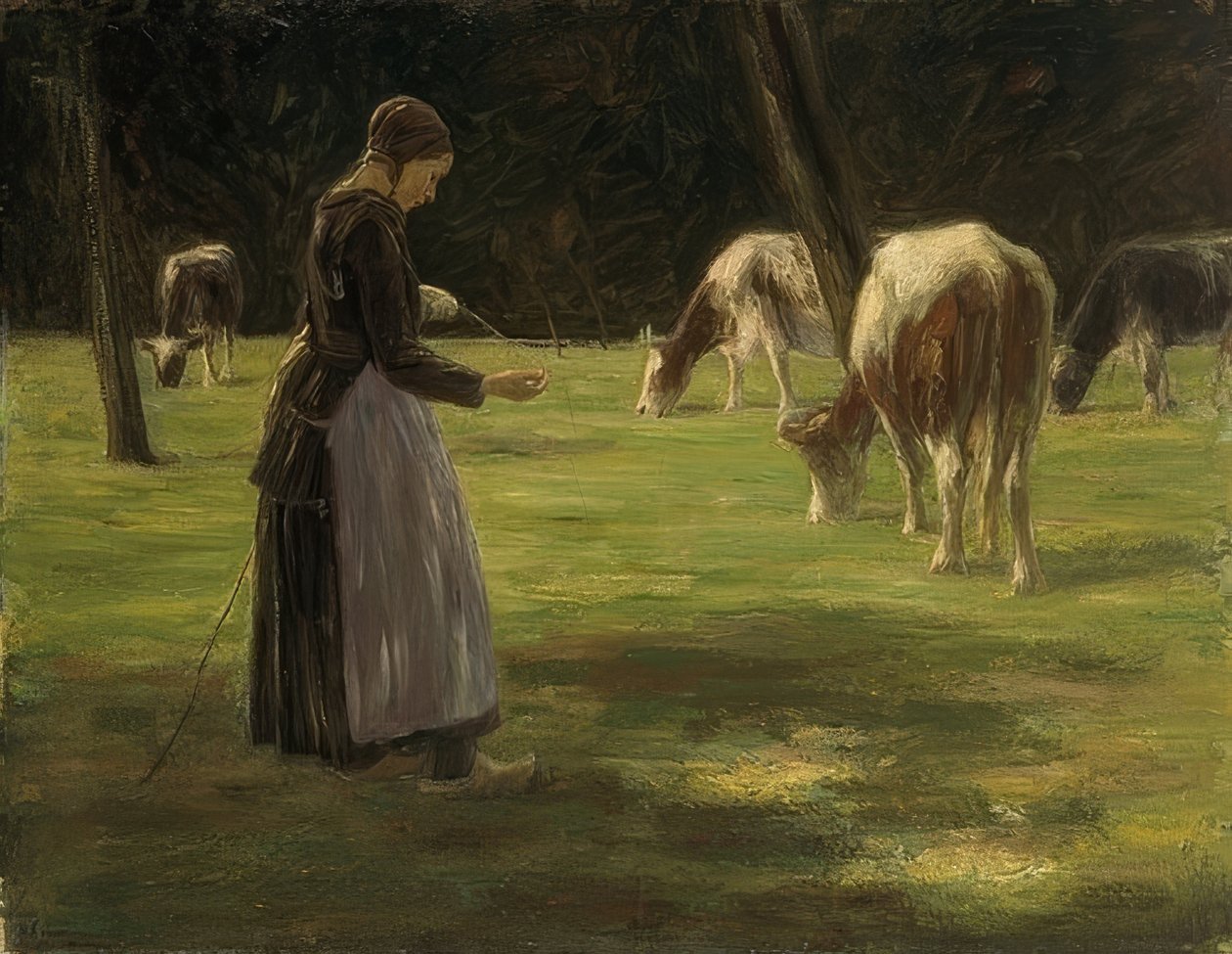 Kuhhirtin. 1890-192 by Max Liebermann