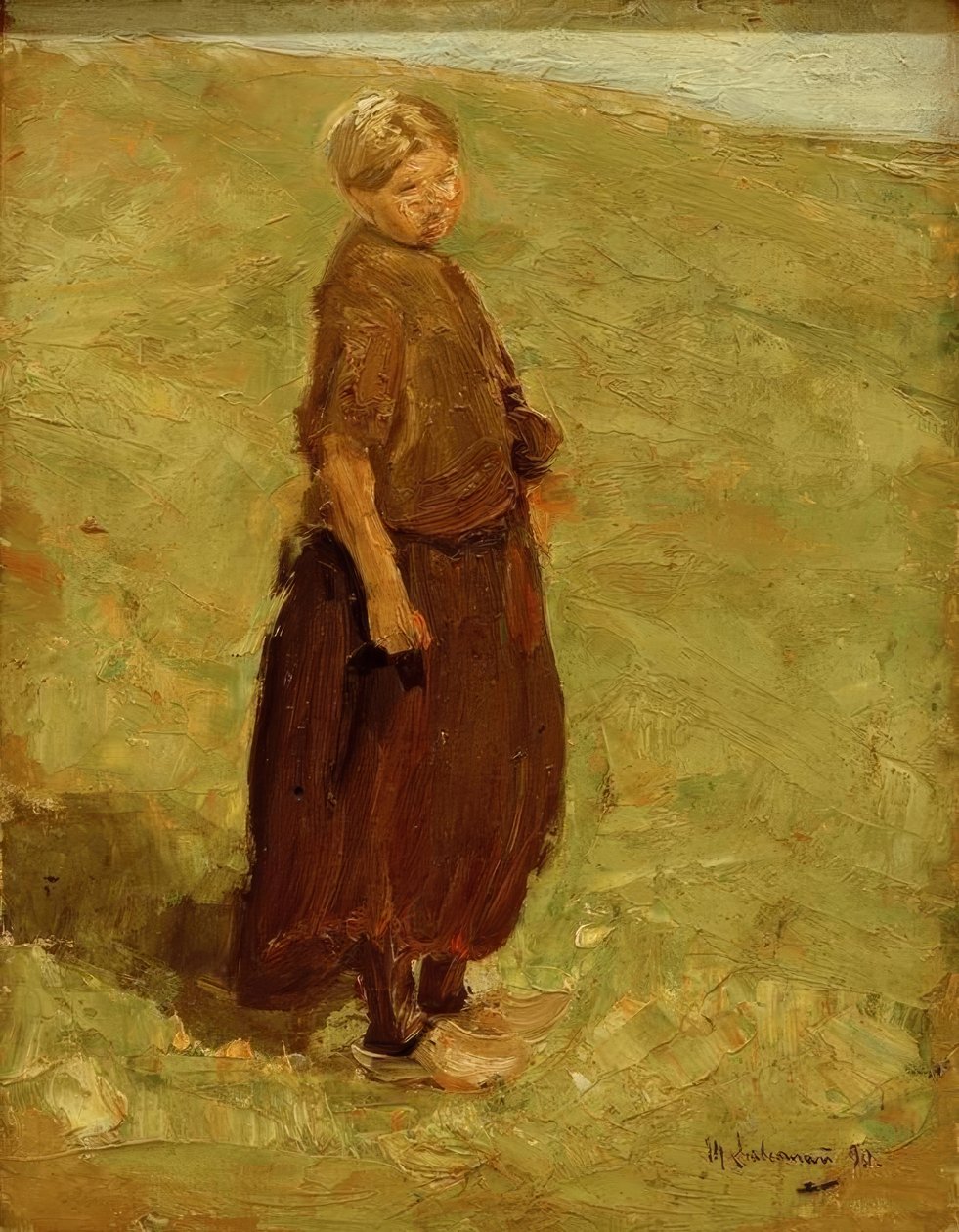 Sağda duran kumuldaki kız by Max Liebermann
