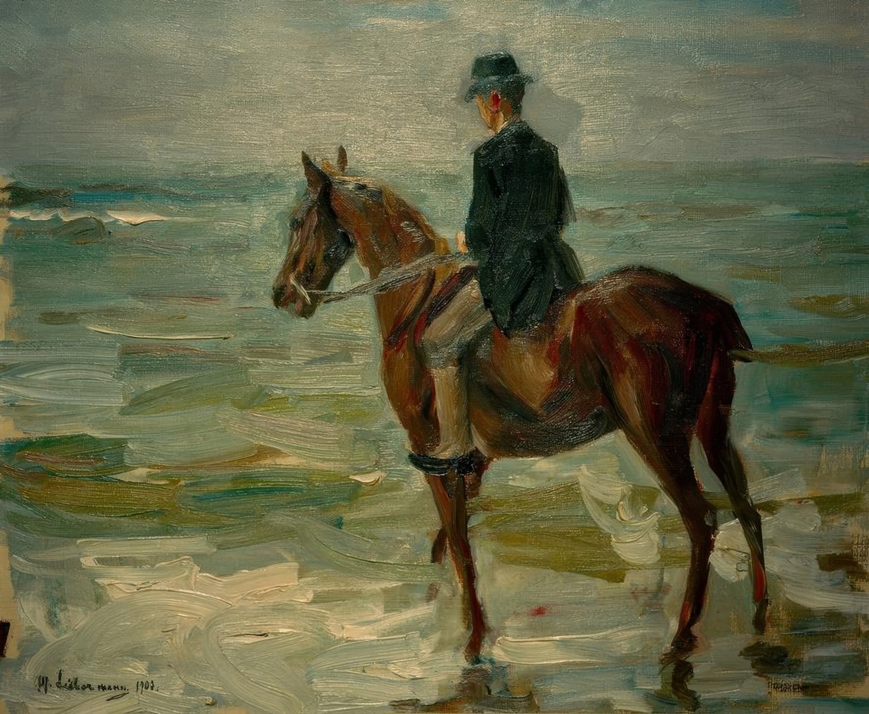 Soldaki denizde binici by Max Liebermann