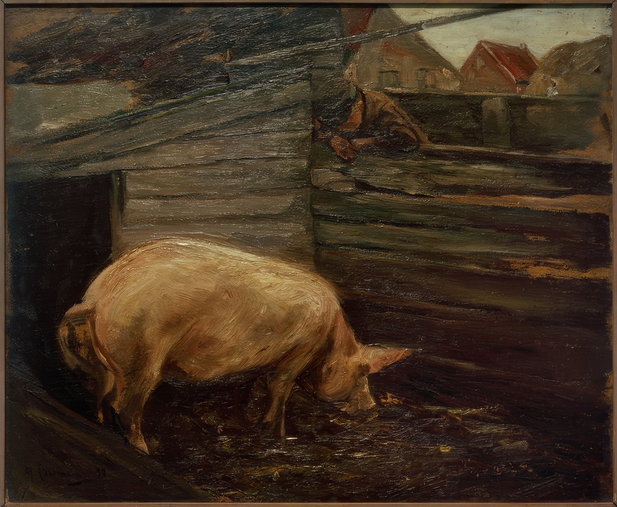 Çiftlik çocukları ile domuz kalemleri by Max Liebermann