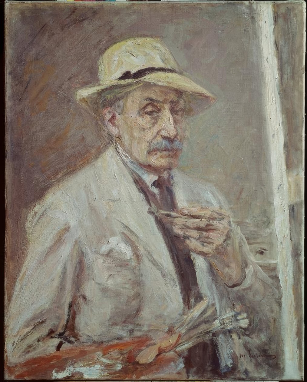Bir ceket ve şapka ile kendi kendine portre by Max Liebermann