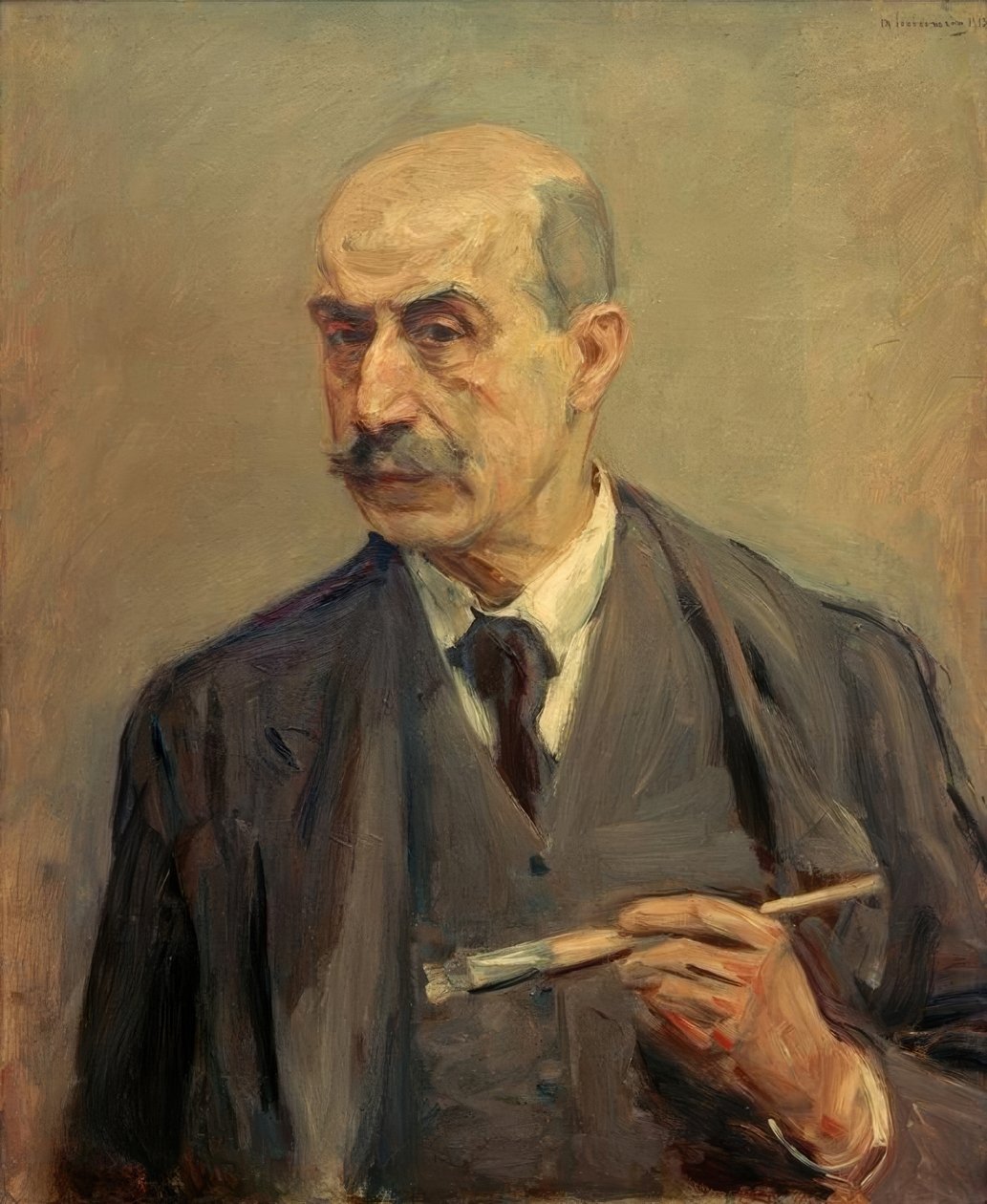 Bir fırça ile kendi kendine portre by Max Liebermann