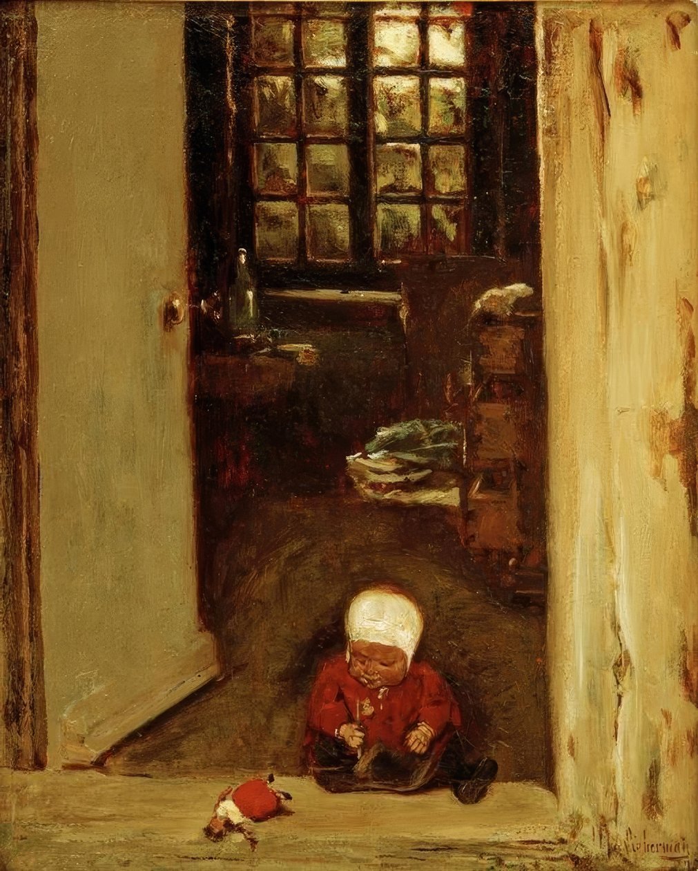Ön kapıda oynayan çocuk by Max Liebermann