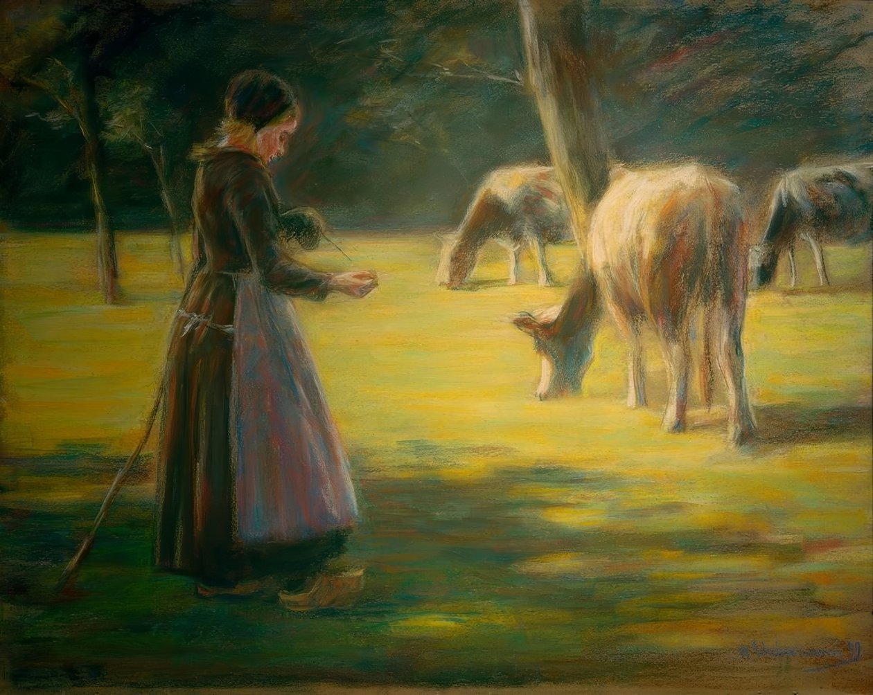 Çayırda dönen inek - gün ışığında by Max Liebermann
