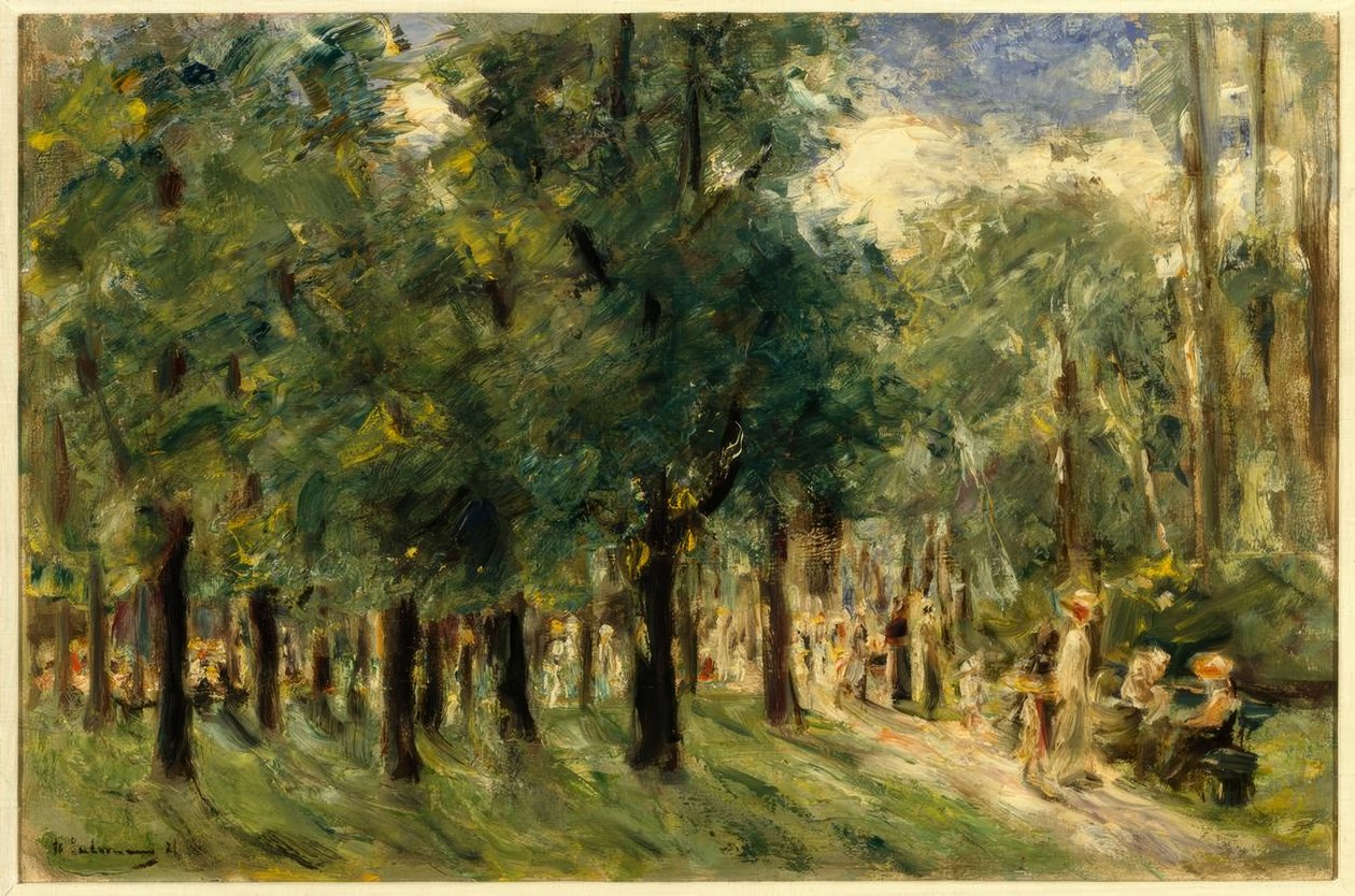 Yürüyüşçüler ile hayvanat bahçesinde yol by Max Liebermann