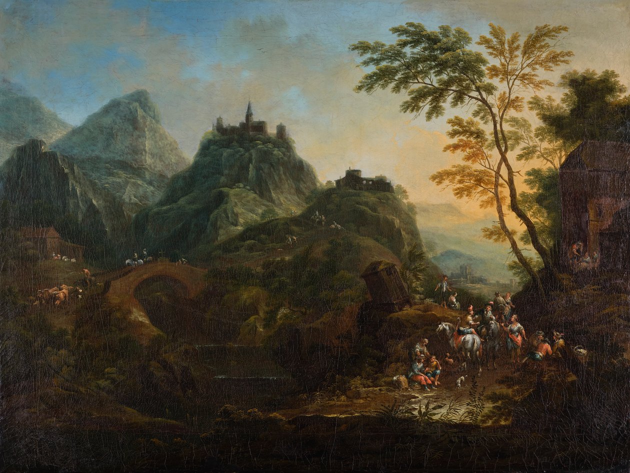 Köprü ile ideal dağ manzarası by Maximilian Joseph Schinnagl