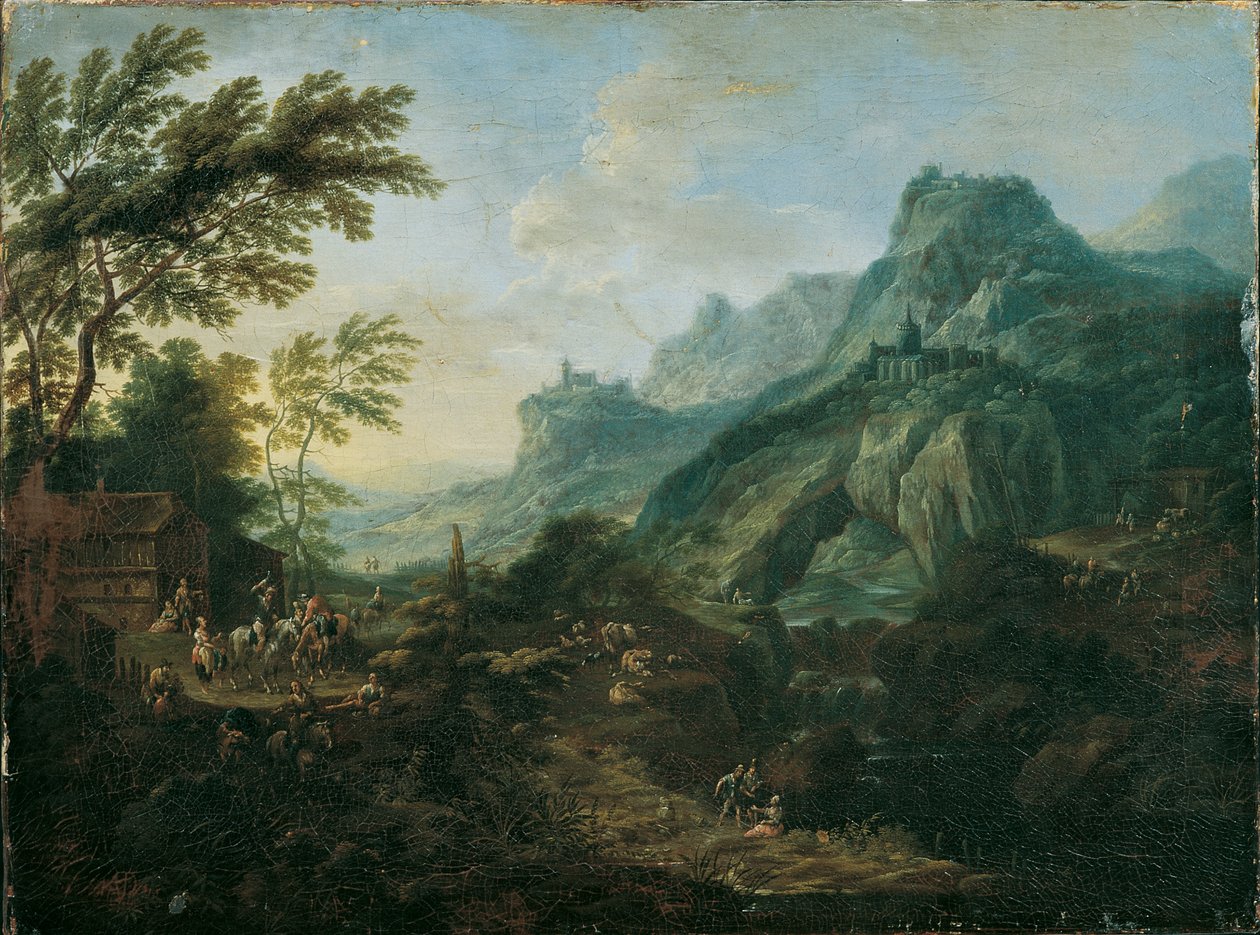 Çiftliği olan ideal dağ manzarası by Maximilian Joseph Schinnagl