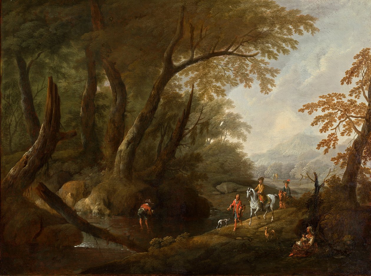 Solda su olan orman manzarası by Maximilian Joseph Schinnagl