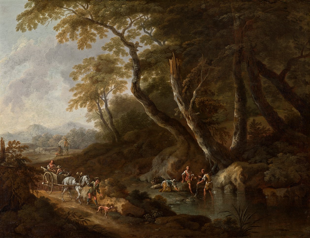 Sağda su olan orman manzarası by Maximilian Joseph Schinnagl