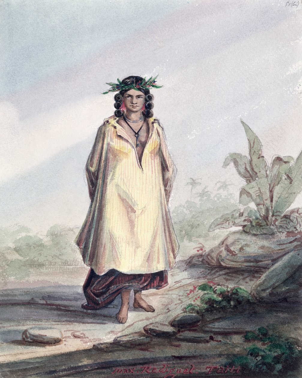 Tahitili genç kadın, c.1841-48 (kağıt üzerinde kalem, mürekkep ve wc) by Maximilien Radiguet