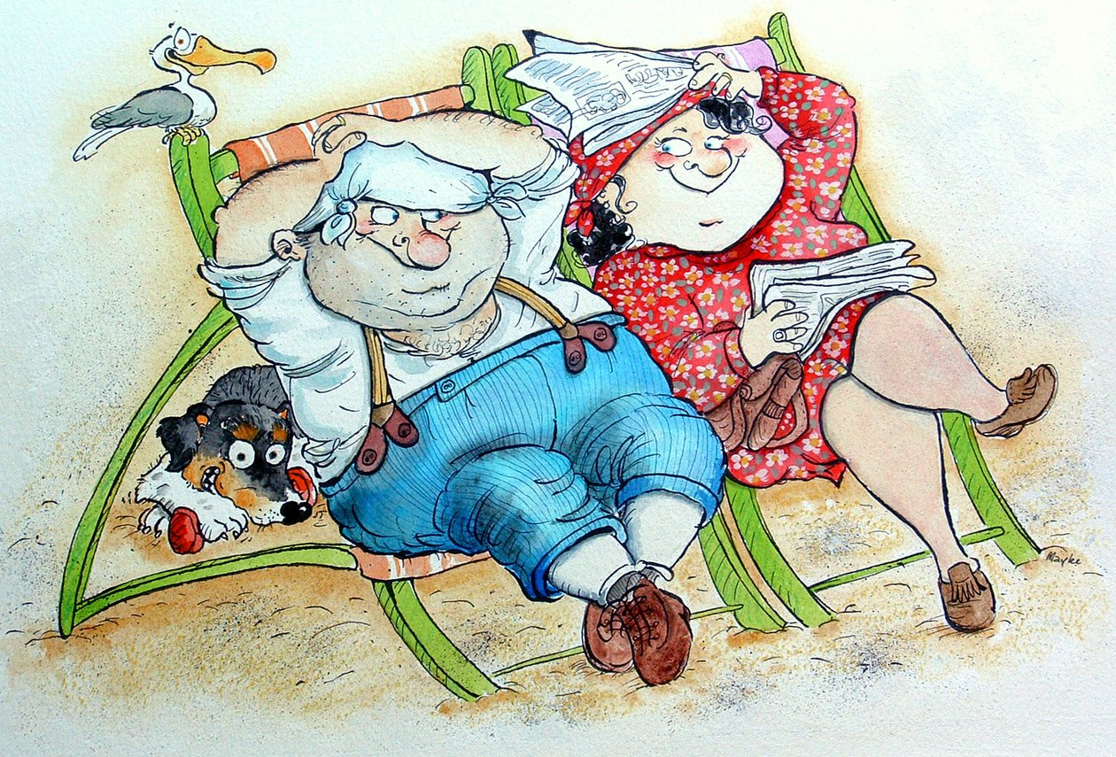 Sahilde Tatil (kalem-mürekkep ve kağıda wc) by Maylee Christie