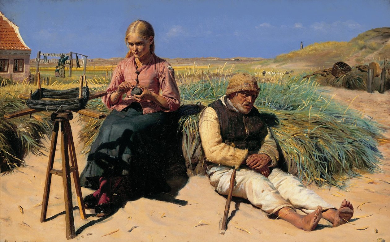 Bir manzara içinde rakamlar. Kum tepeleri arasında Kör Kristian ve Tine by Michael Peter Ancher