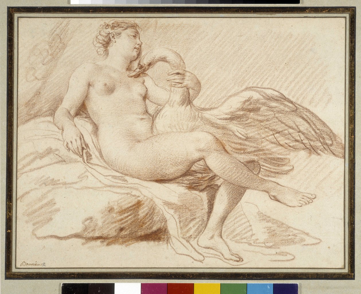 Leda ve kuğu (sanguine) by Michel Honore Bounieu