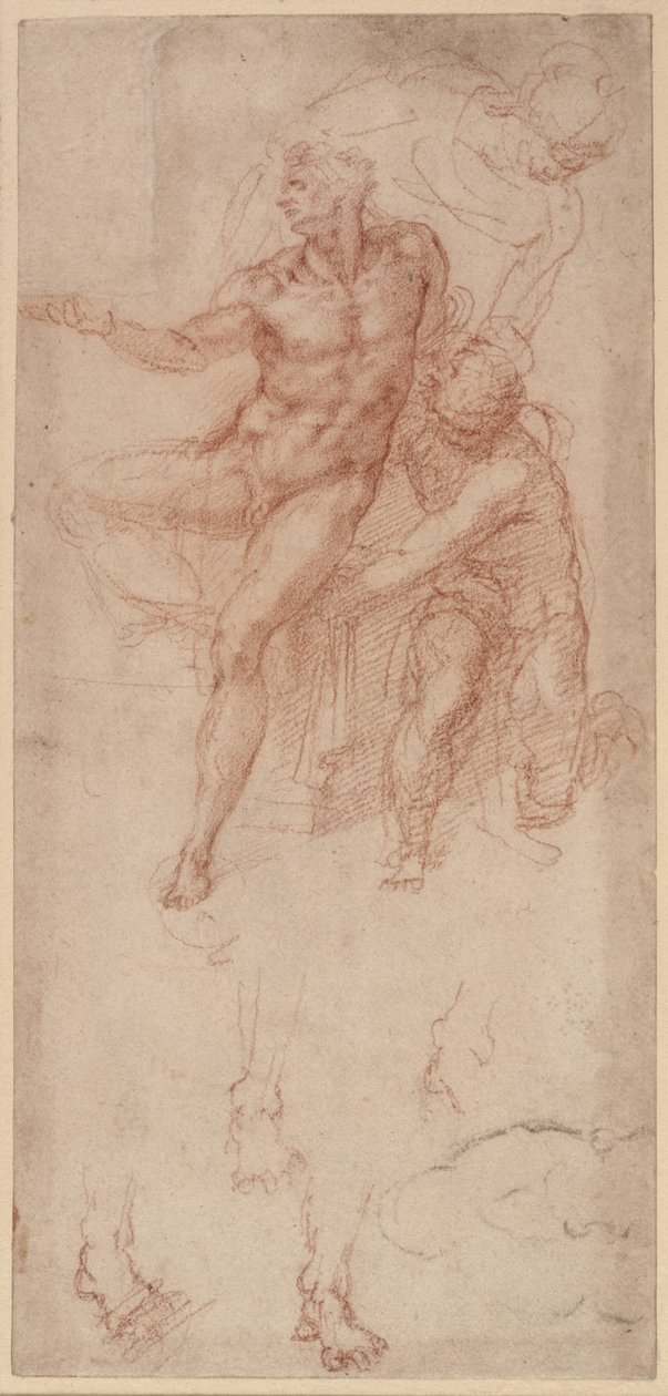 Figür Çalışmaları (kağıt üzerinde kırmızı tebeşir) by Michelangelo Buonarroti