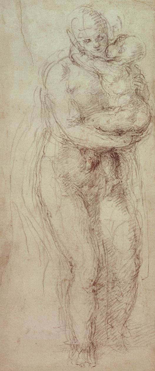 Madonna ve Çocuk (kağıt üzerine siyah tebeşir) by Michelangelo Buonarroti