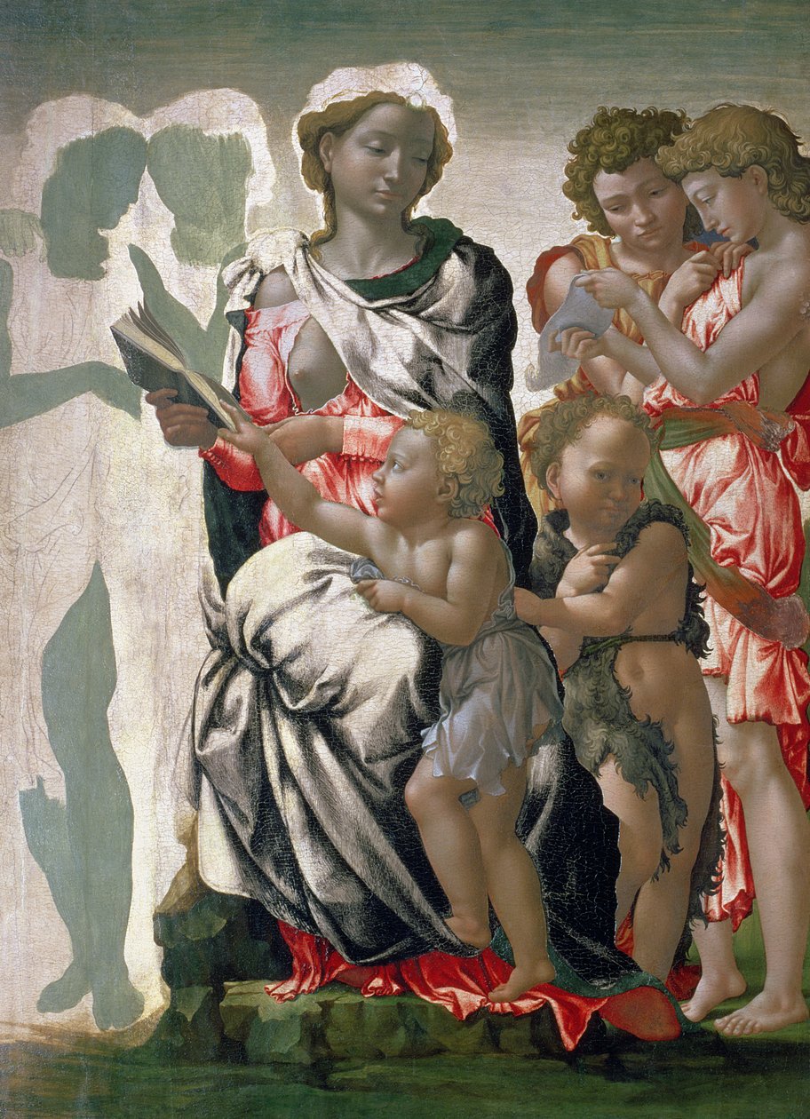 Aziz John ile Madonna ve Çocuk, c.1495 (panelde mizaç) by Michelangelo Buonarroti